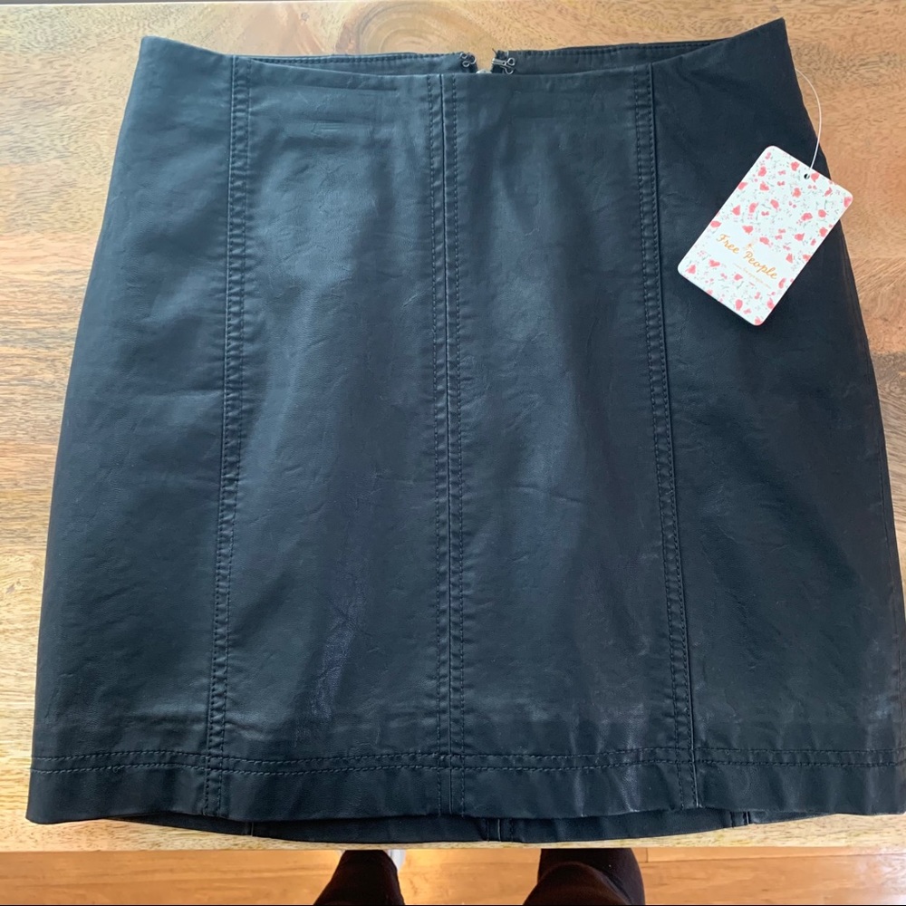 NWT FP Black Leather Zipper Skirt